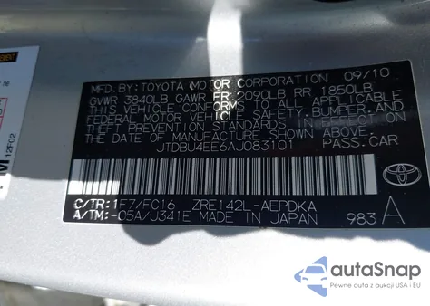 2010 Toyota Corolla Le из США, поврежденный, VIN JTDBU4EE6AJ083101